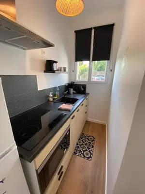 Cuisine ou kitchenette dans l'établissement Le cocon de Didine, beau F2, 2 places de parking clos, proche Disneyland