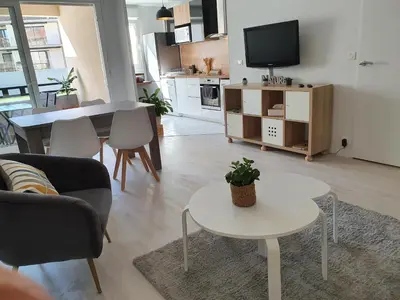 Cuisine ou kitchenette dans l'établissement Magnifique appartement avec garage privé et terrasse