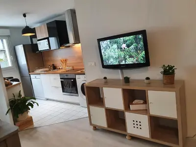Cuisine ou kitchenette dans l'établissement Magnifique appartement avec garage privé et terrasse