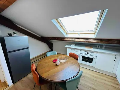 Cuisine ou kitchenette dans l'établissement Les Toits de Thillois Hypercentre Erlon
