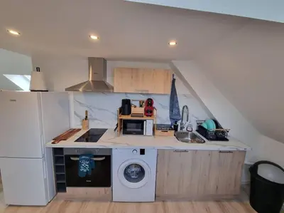 Cuisine ou kitchenette dans l'établissement Cosy appartement proche Disneyland