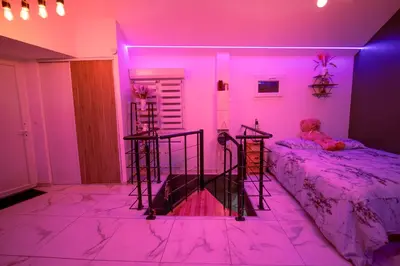 Un ou plusieurs lits dans un hébergement de l'établissement L'Elixir d'Amour Love Room proche Disneyland
