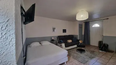Télévision ou salle de divertissement dans l'établissement Léa rdc centre-ville rénové concon cosy parking 36m2