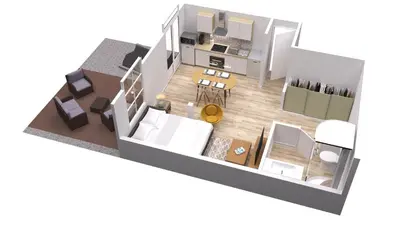 Plan de l'établissement Studio Terrasse, Hypercentre, Neuf, RDC
