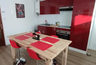 Cuisine ou kitchenette dans l'établissement le cocon de Saeby