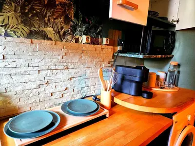 Cuisine ou kitchenette dans l'établissement Jungle Chic à Noyon, Hauts-de-France