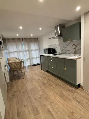 Cuisine ou kitchenette dans l'établissement La ptite suite de Julie avec balneo