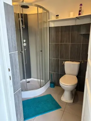 Salle de bains dans l'établissement Gîte du bois des Genièvres