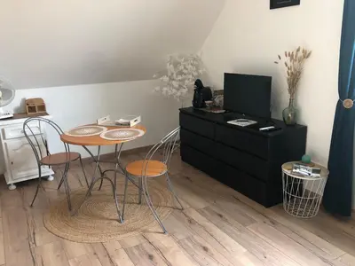 Télévision ou salle de divertissement dans l'établissement Chez Manon et Martin - Chambre à la campagne avec Spa extérieur