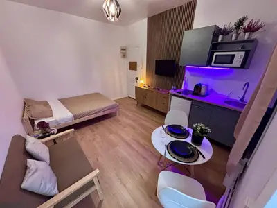 Coin salon dans l'établissement Appart-Lido, appartement cosy à REIMS