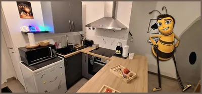 Cuisine ou kitchenette dans l'établissement 15' de Disney maison à thème 75m2 avec SALLE DE JEUX privée 6 couchages