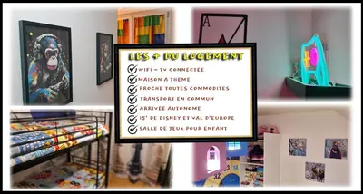 Certificat, récompense, panneau ou autre document affiché dans l'établissement 15' de Disney maison à thème 75m2 avec SALLE DE JEUX privée 6 couchages