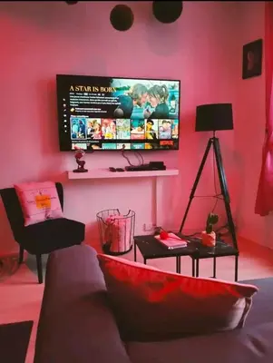 Télévision ou salle de divertissement dans l'établissement Le CoEuR du ViGnObLe Capacité 16 personnes max Venez partager un moment agréable en famille amis couples jeux Pétanque jacuzzi
