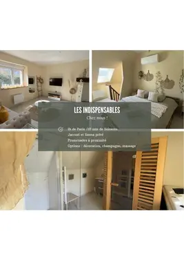 Un ou plusieurs lits dans un hébergement de l'établissement Bulle romantique privé avec Jaccuzi et Sauna