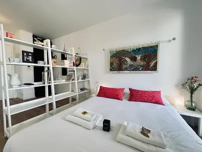 Un ou plusieurs lits dans un hébergement de l'établissement Bleuets studio cosy neuf terrasse proche centre