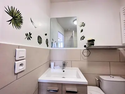 Salle de bains dans l'établissement La suite des 3 piliers studio avec parking privé