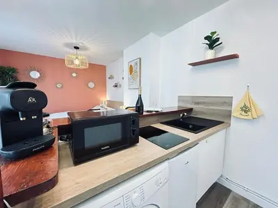 Cuisine ou kitchenette dans l'établissement Chez Cath Studio neuf cosy proche centre-ville