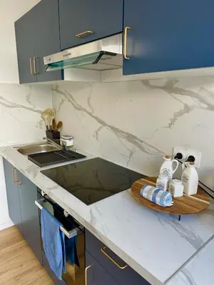 Cuisine ou kitchenette dans l'établissement La Grèce - Appartement chaleureux en hypercentre