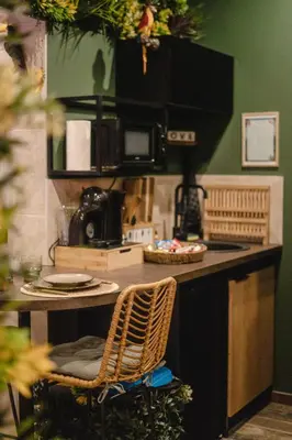 Cuisine ou kitchenette dans l'établissement Suite Jungle Spa - Sauna & Balnéo