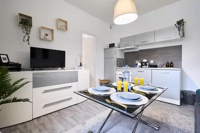 Cuisine ou kitchenette dans l'établissement peaceful retreat & cozy apartment in reims , sleep4 ,near city center , free public parking