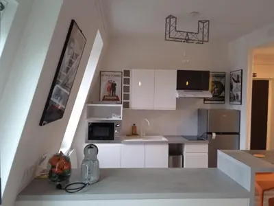 Cuisine ou kitchenette dans l'établissement L'appt du vieux qui ne voulait pas fêter son anniversaire