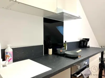 Cuisine ou kitchenette dans l'établissement Le nid Rémois -Pied à terre en champagne