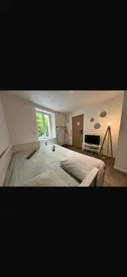 Un ou plusieurs lits dans un hébergement de l'établissement Studio avec terrasse