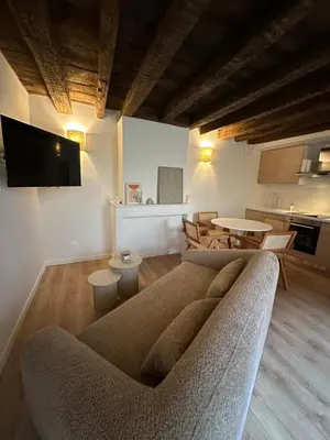 Télévision ou salle de divertissement dans l'établissement Suite Galerie by Collection Aura - Hypercentre Charleville-Mézières à deux pas de la Place Ducale