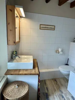 Salle de bains dans l'établissement Maison cosy pour 2 à Crépy, véranda et jardin