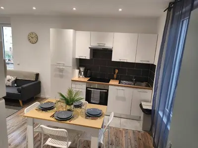 Cuisine ou kitchenette dans l'établissement Appart budget avec parking au centre-ville