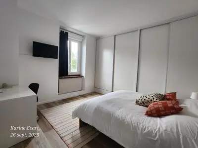 Un ou plusieurs lits dans un hébergement de l'établissement Maison Cosy, proche Reims, La Nichée
