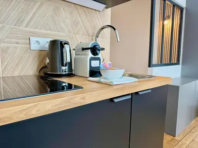 Cuisine ou kitchenette dans l'établissement Wellness Suite Ponsardin RDC - Reims Centre