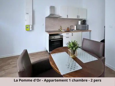 Cuisine ou kitchenette dans l'établissement Les Appartements de la Pomme Rouge