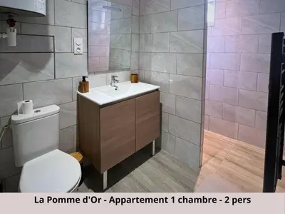 Salle de bains dans l'établissement Les Appartements de la Pomme Rouge