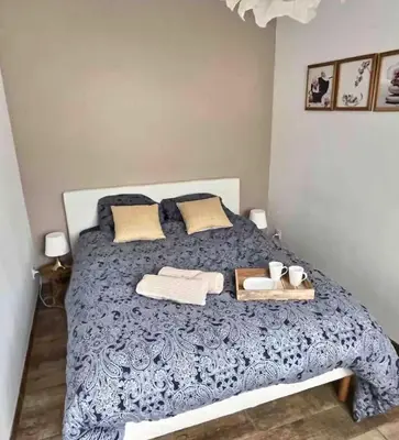 Un ou plusieurs lits dans un hébergement de l'établissement Appartement lumineux 45 m2 avec parking proche gare et centre de Reims