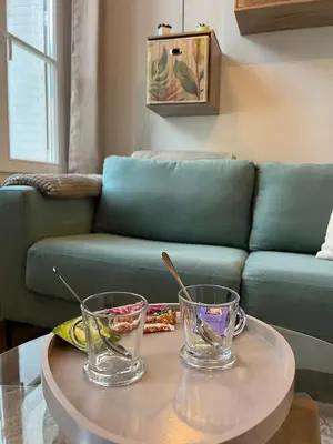Coin salon dans l'établissement Les nids de Laon Le colibri