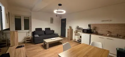 Cuisine ou kitchenette dans l'établissement Ema centre-ville T2 rénové cocon cosy parking 34m2