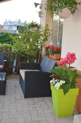 Jardin de l'établissement Logis Hotel & Restaurant La Paix