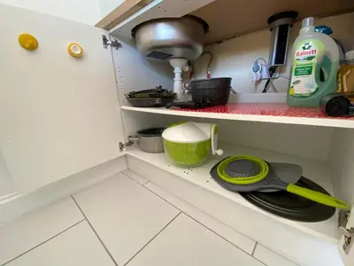 Cuisine ou kitchenette dans l'établissement Studio Amicie 27m2, balcon couvert, près centre-gare-cathédrale, wifi