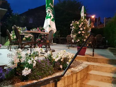 Jardin de l'établissement Logis Hôtel Restaurant Le Franco Belge