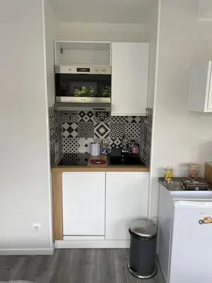 Cuisine ou kitchenette dans l'établissement Suite au Parc de Fresnoy