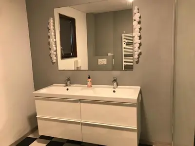 Salle de bains dans l'établissement PAUSE NATURE SORBAIS gîte 2 personnes avec grand SPA privatif, STREAMING et arrivée autonome