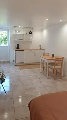 Cuisine ou kitchenette dans l'établissement Gîte de l'Automne