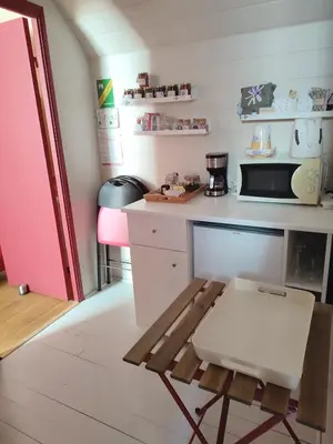 Cuisine ou kitchenette dans l'établissement Un coin de forêt