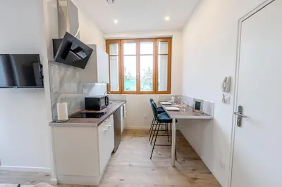 Cuisine ou kitchenette dans l'établissement L'avant-gardiste - Appart'Hotel Le Gatsby