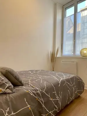 Un ou plusieurs lits dans un hébergement de l'établissement Joli appartement au coeur de ville