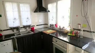 Cuisine ou kitchenette dans l'établissement Gîtelabaronnaise avec piscine chauffée prés parc Asterix