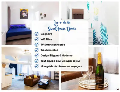 Un ou plusieurs lits dans un hébergement de l'établissement La Sweet House Dorée Centre Ville Wifi Tout confort