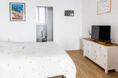 Un ou plusieurs lits dans un hébergement de l'établissement Studio cosy Pinot Meunier au cœur d'Hautvillers