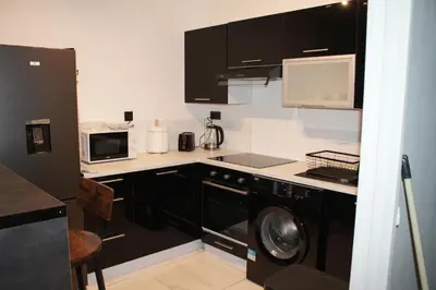 Cuisine ou kitchenette dans l'établissement Black and White cosy